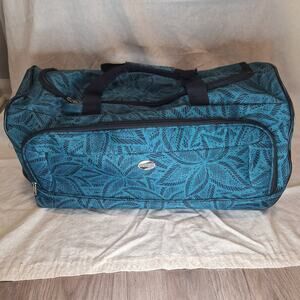 American Tourister Rollinh Duffle Bag Luggage Green Teal Leaf Floral Pattern